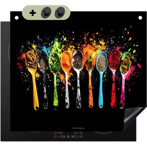 KitchenYeah® Inductie beschermer 58.3x51.3 cm - Lepels - Kruiden - Modern - Verf - Kleurrijk - Kookplaataccessoires - Afdekplaat voor kookplaat & Spatscherm achterwand - Inductiebeschermer - Inductiemat - Inductieplaat mat - Keuken decoratie
