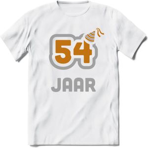 54 Jaar Feest T-Shirt | Goud - Zilver | Grappig Verjaardag Cadeau Shirt | Dames - Heren - Unisex | Tshirt Kleding Kado | - Wit - M