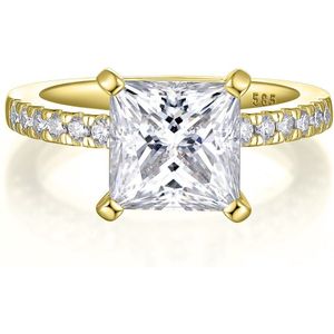 Celestia - 14k Geelgouden Princess Moissanite Ring met Pavé Zijstenen - 3.1 karaat
