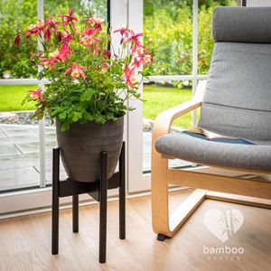 Bamboe Plantenstandaard - Verstelbare Bloempothouder van Bamboehout voor Binnen en Buiten - Zwart