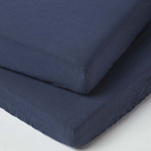 Homescapes Set van 2 linnen hoeslakens babybedje 60 x 120 cm - marineblauw