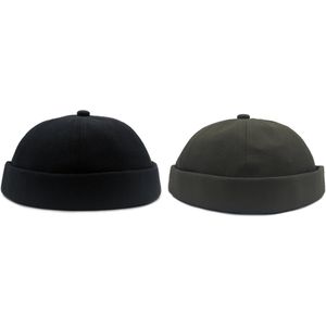 ASTRADAVI Docker Beanie Caps - Katoenen Zeemansmuts - Retro Hip Hoeden voor Dames Heren - Uniseks Vissers Muts. 2-Set Zwart, Legergroen (2 Stuks)