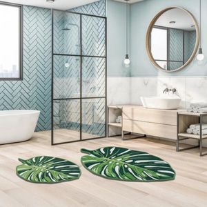 Badmat Set - Antislip - Geschikt voor elke badkamer - 2-delig - Groen - 60 x 100 cm en 50 x 60 cm