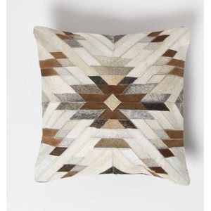 Homescapes bontkussen 45 x 45 cm geometrisch - patchwork kussen etnisch patroon gemaakt van bont en leer veelkleurig bruin