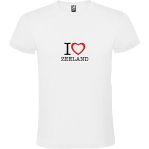 Wit T shirt met print van 'I love Zeeland' print Zwart / Rood size XXL