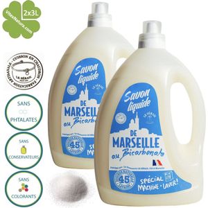 Marseillezeep | vloeibaar wasmiddel met natriumbicarbonaat 2x3L | de authentieke geur van schoon linnen | merk Le Serail
