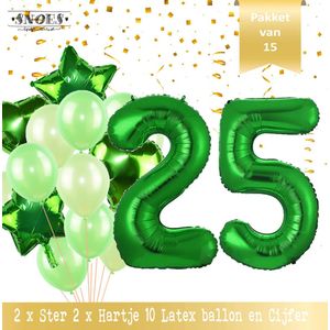 Cijfer Ballon 25 Jaar Groen Forrest Green Boeket * Hoera 25 Jaar Verjaardag Decoratie Set van 15 Ballonnen * 80 cm Verjaardag Nummer Ballon * Snoes * Verjaardag Versiering * Kinderfeestje * Forrest Green* Nummer Ballon 25 * Groen