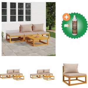 vidaXL 4 delige Loungeset met taupe kussens massief hout Tuinset Inclusief Houtreiniger en verfrisser