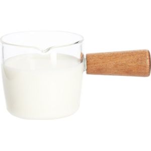 Krumble Melkkannetje met handvat - Glas - Hout - Melkopschuimkannen - Melkkan - Melkpannetje - Melk opschuimen - Transparant - 50 ml- 6,5 x 11 x 5,5 cm