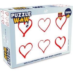 Puzzel Een illustratie met zes rode hartjes - Legpuzzel - Puzzel 1000 stukjes volwassenen