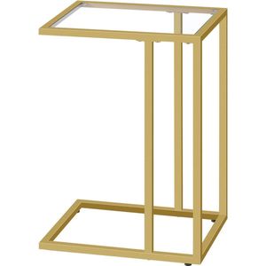 Bijzettafel gehard glas gouden - C-vormig - voor kleine ruimtes - Laptop eindtafel - metalen frame goud