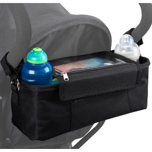 Buggy Organizer, kinderwagen organizer, tas, met oa transparant vakje voor je mobiel en waterdichte regenhoes, zwart