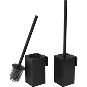 Toiletborstelhouder voor wandmontage 2 stuks verpakt mat zwarte toiletborstel metaal - Modern design - Badkameraccessoires toilet brush with holder
