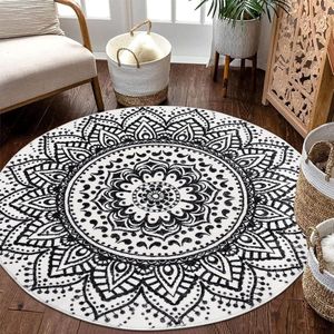 Zacht Boho-tapijt, rond, pluizig shaggy bedtapijt, wasbaar in de wasmachine, antislip, grote tapijten voor woonkamer, slaapkamer, kinderkamer, bank, zwart, maat: diameter 160 cm