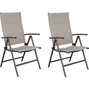 NATERIAAL - Set van 2 tuinfauteuils ORION met armleuningen - 2 tuinstoelen - Opvouwbaar - Klapstoelen - Multi-positie fauteuil - Hoge rugleuning - 7-voudig verstelbaar - Aluminium - Textilene - Moka