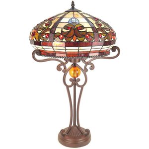 LumiLamp Tiffany Tafellamp Ø 42*72 cm E27/max 2*60W Creme, Bruin Kunststof, Glas Tiffany Bureaulamp Tiffany Lampen