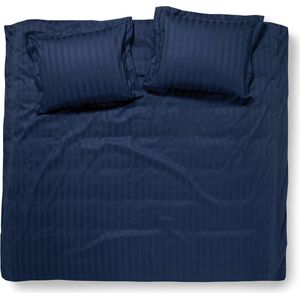 Luxe Katoen/Satijn Tweepersoons Hotel Dekbedovertrek Gestreept Navy | 200x200/220 | Zacht En Comfortabel | Hoogwaardige Kwaliteit