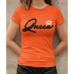 Oranje Koningsdag T-Shirt King Queen Premium (DAMES - MAAT M) | Oranje Kleding | Feestkleding