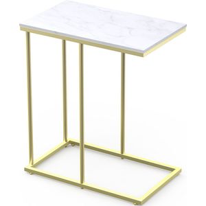 Luxaliving Bijzettafel - Salontafel - Marmer - Laptop tafel - Nachtkastje - Goud - Metaal - L30 x B50 x H58 cm