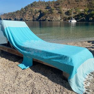 Fashion4wellness BEACHBED COVER PEACOCK BLUE - STRANDLAKEN - KATOEN - 2 zakjes - omslag voor over strandbed- extra lang 220 X 95 CM