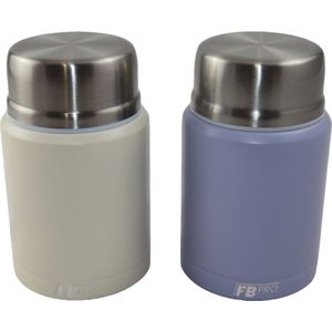 Witte & Lichtpaarse Thermos Voedselcontainer met Lepel x2 - Thermoskan - Voedsel container voor noodles, soep, havermout, ijs, babyvoeding en meer! - Yoghurt beker to go - Thermosbeker voor het meenemen van eten - Ivoor wit & Licht paars - 450ml