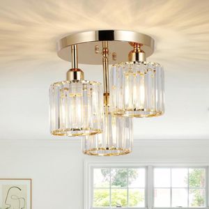 LuxiLamps - Kristallen Kroonluchter - 3 Kop Crystal Plafondlamp - K9-Kristal - E27 - Goud - Verlichting - Plafonnière