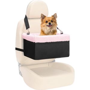 Hondenautostoel voor kleine honden, verhoogde hondenstoel voor honden tot 9 kg, puppyautostoel, hondenuitzicht, autostoel voor huisdieren voor voor- en achterbank (S, roze, 9 kg)