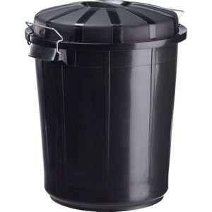 Afvalemmer Bazi 70 liter zwart - met dekselklem - Afvalbak voor buiten