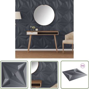 The Living Store 12 st Wandpanelen ster 3 m² 50x50 cm XPS grijs - Wandpanelen - Wandbekleding - 3d Behang - Muurdecoratie - Interieurbord