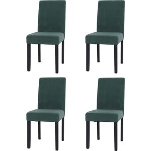 Set van 4 eetkamerstoelen Littau, keukenstoel hoge rug, stof/textiel koord hout ~ groen, donkere poten