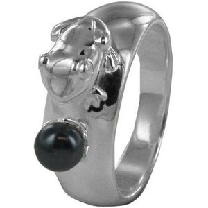 Silventi 9SIL-20721 Zilveren Ring met Parel - Dames - Kikker - Parel - Grijs - 5 mm Doorsnee - Maat 60 - Zilver