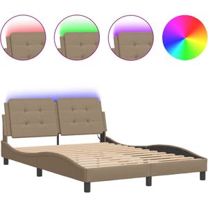 vidaXL - Bedframe - met - LED-verlichting - kunstleer - cappuccino - 140x200 - cm