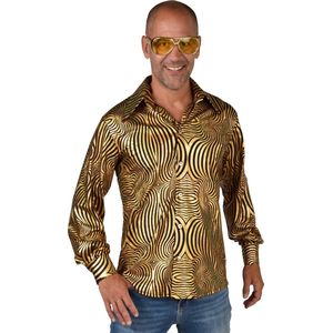 Magic By Freddy's - Jaren 80 & 90 Kostuum - Duizelingwekkend Disco Overhemd Goud Man - Goud - XXL - Carnavalskleding - Verkleedkleding