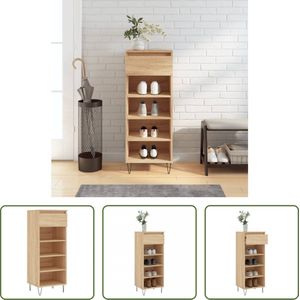 The Living Store Schoenenkast Sonoma Eiken - 40 x 36 x 105 cm - Bewerkt hout en metaal