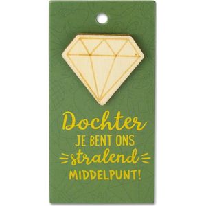 Houten broche op cadeaukaart - dochter - diamant