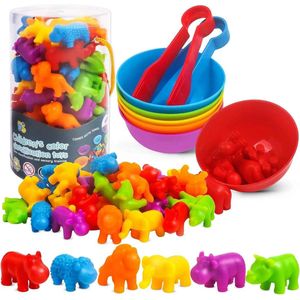 Montessori sorteer Speelgoed vanaf 3 - 4 - 5 jaar, 36x stuks Wilde dieren tellen kleurherkenning speelgoed, motoriek speelgoed, educatief speelgoed, cadeau voor kinderen, meisjes en jongens