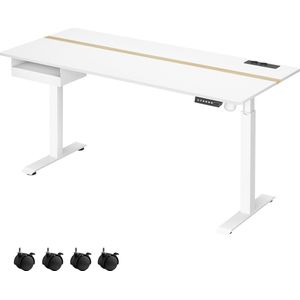 Elektrisch Sta-bureau - Verstelbare tafel - Zit-sta-bureau - Spaanplaat en staal - 70 cm x 160 cm x (72-120) cm - Cloud Wit-Gouden Eiken