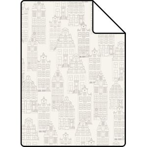 Proefstaal ESTAhome behang Amsterdamse huizen zilver - 137710 - 26,5 x 21 cm