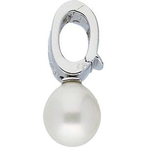Silver Lining parelhanger - zilveren gerodineerd - witte zoetwaterparel - 24 x 8 mm