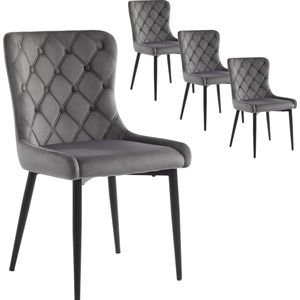 Merax Eetkamerstoelen Set van 4 – Donkergrijze Velvet Stoelen met Rugleuning – Ergonomisch met Stalen Onderstel