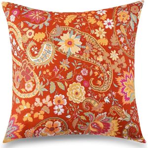 Set van 2 kussenslopen 40 x 40 cm, 100% katoen, Boheemse stijl, dieporanje, kussensloop met ritssluiting, Oeko-Tex gecertificeerd, superzacht premium en hypoallergeen