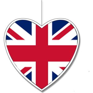 Engeland/United Kingdom vlag hangdecoratie hartjes vorm karton 14 cm - Brandvertragend - Feestartikelen/decoraties