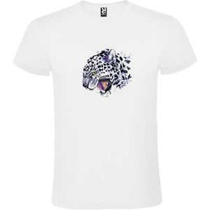 Wit t-shirt met grote print van Luipaard Wit / Zwart en Pasteltinten  size 4XL