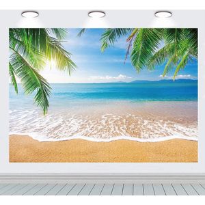 Tropisch strand fotografie achtergrond zomer palmbomen achtergrond blauwe zee lucht zonneschijn Luau thema achtergrond (2,1x1,5m)