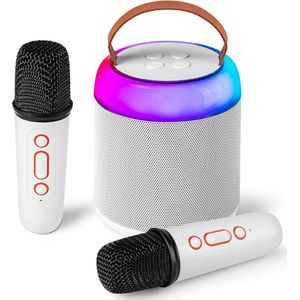 Karaoke set voor Volwassenen en Kinderen met 2 Microfoons - Karaokesets Draadloos met Bluetooth Speaker - Zang - Wit