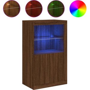 vidaXL Bijzetkast met LED-verlichting Bruin Eiken Bijzettafel - Houten Kast - Led Verlichting - Bruine Eik - Salontafel - Opbergkast - Woonkamerdecor