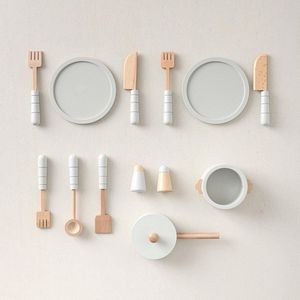 Petite Amélie Houten Speelgoed Keukenset - 13-delige set - Mint Grijs - Naturel - Vanaf 3 jaar