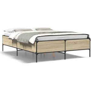 vidaXL - Bedframe - bewerkt - hout - metaal - sonoma - eikenkleurig - 140x200 - cm