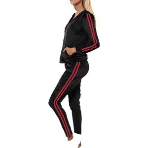 Premium Dames Trainingspak / Tracksuit / Joggingspak | Sport Kleding | Zwart-Rood - S