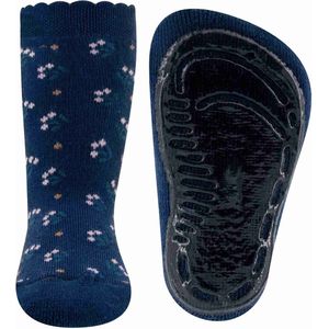 Ewers antislip sokken donkerblauw met bloemen